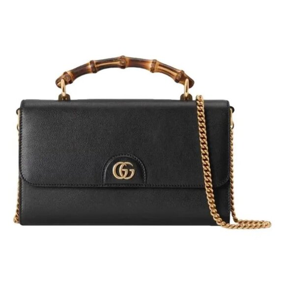 Gucci Diana Mini Top Handle Clutch On Chain. Model Number 675795 In Black - Picture 1 of 6